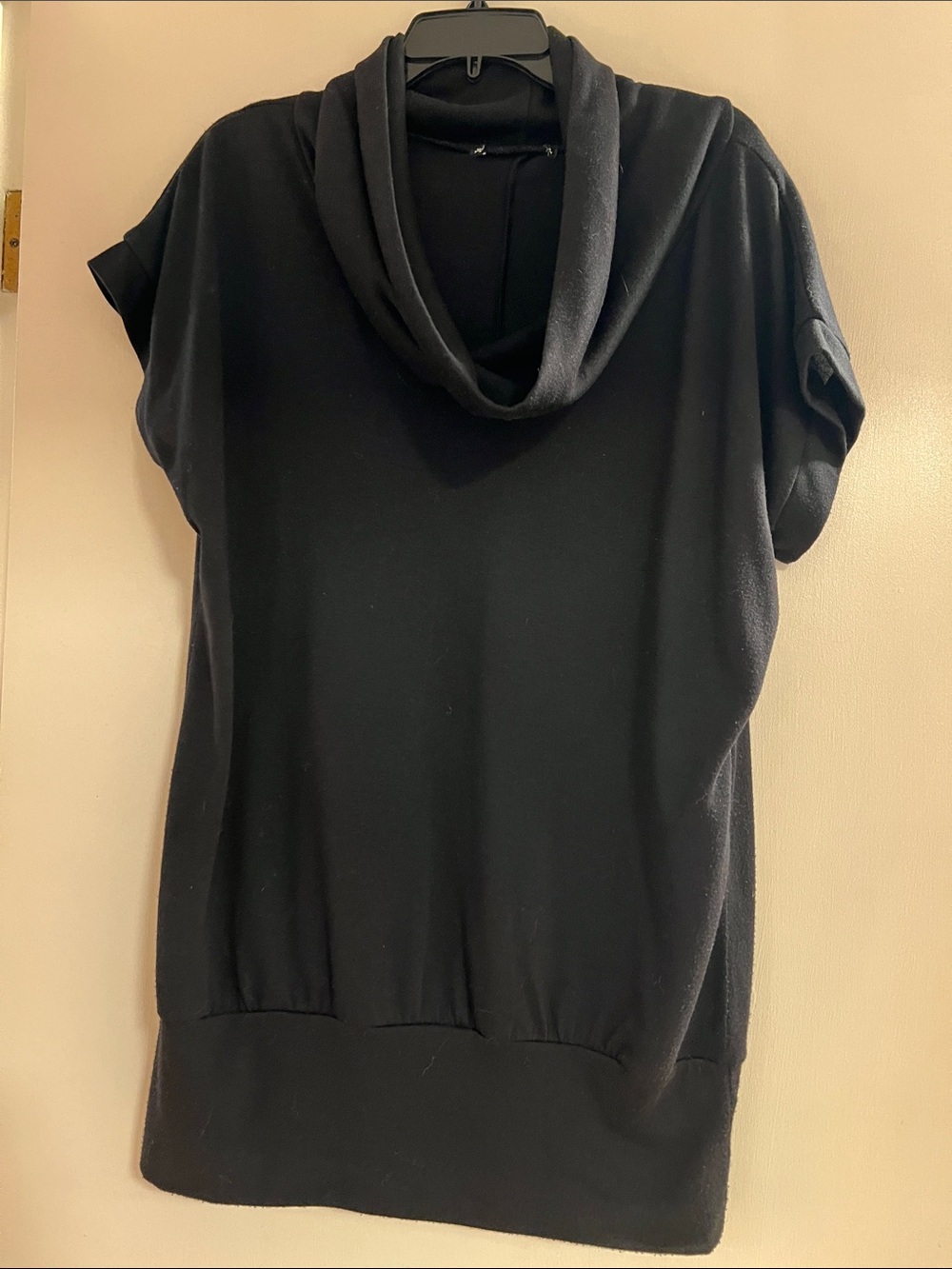 Black Cowl Neck Short Sleeve Women's Sweater